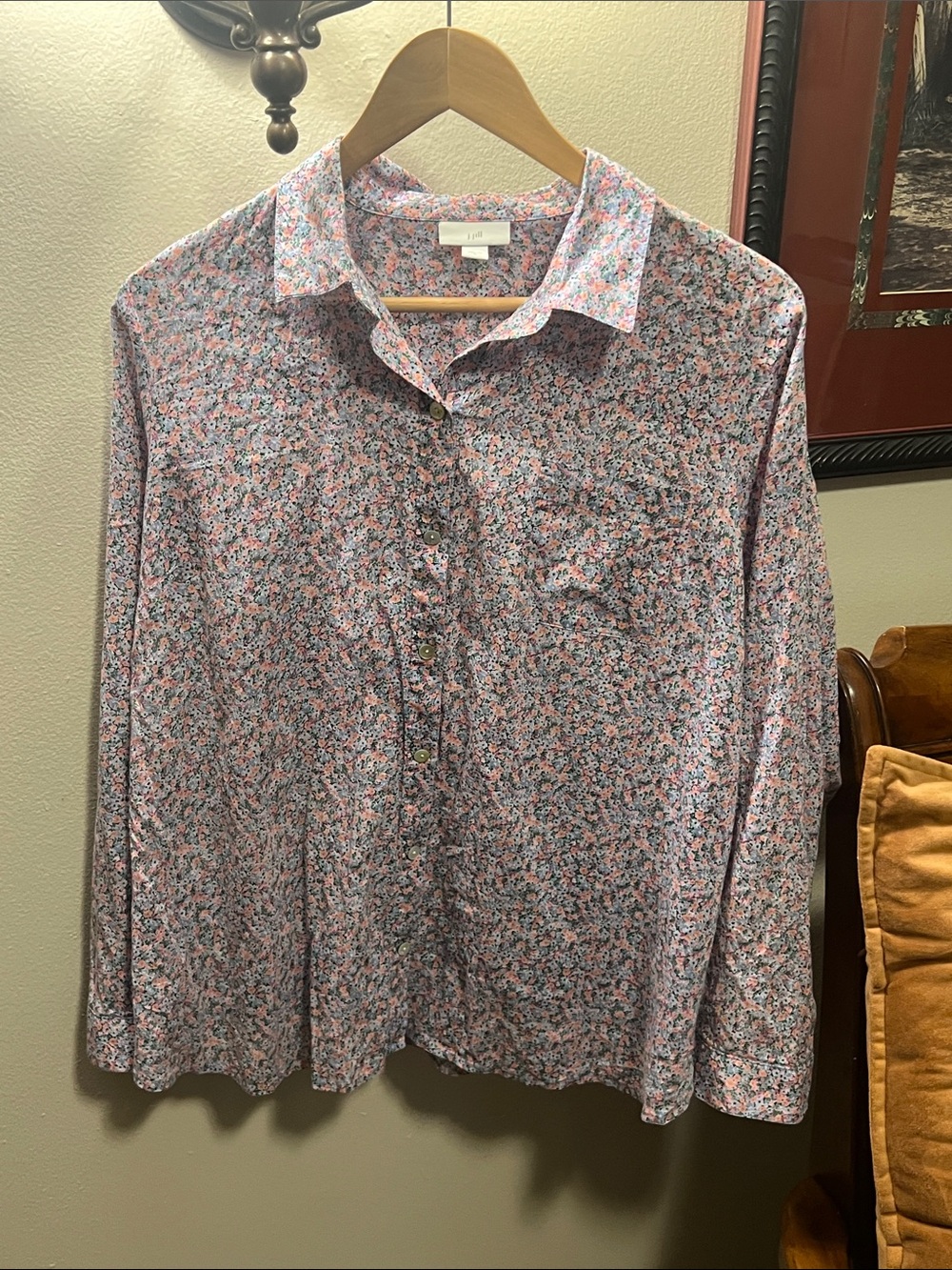 J. Jill Pink and Blue Floral Button-Down Shirt